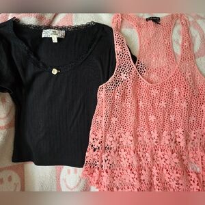Size Small Crochet Tank And Black Lace And Eyelet Baby Tee